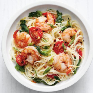 Angel-Hair Pasta with Shrimp and Greens