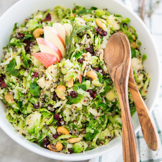 Apple Cranberry Cashew Shaved Brussels Sprouts Quinoa Salad