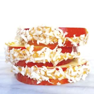 Apple Sandwiches with Peanut Butter and Shredded Coconut