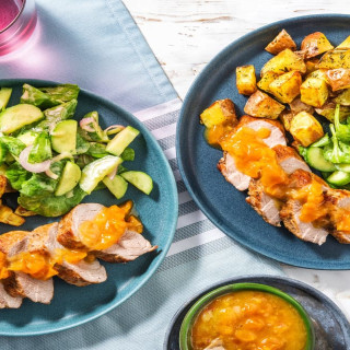 Apricot Pork Tenderloin with Roasted Potatoes and Spring Salad