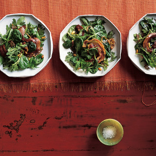 Asian Salad Greens with Pine Nuts and Pancetta