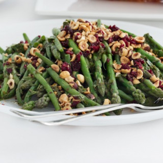 Asparagus and beans with hazelnut cranberry dressing