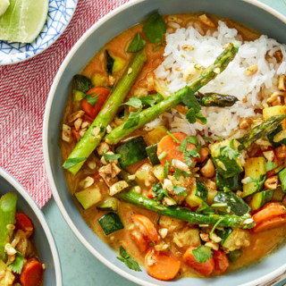 Asparagus and Summer Squash Currywith Ginger-Lime Peanuts