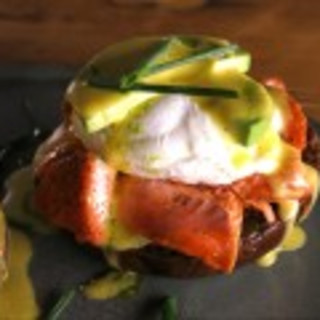 Avocado Salmon Benedict with Chive Oil