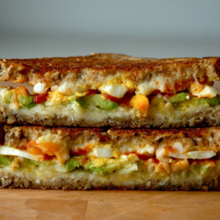 Avocado and Medium Boiled Egg Grilled Cheese with Sriracha