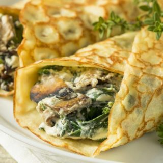 Baby Spinach, exotic mushroom & Caramelized shallot Crepes