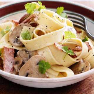 Bacon and mushroom pappardelle