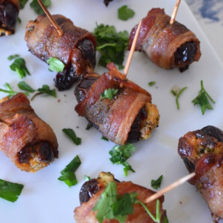 Bacon Wrapped Dates Stuffed with Herbed Goat Cheese and Mascarpone