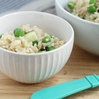Baked Brown Rice Risotto with Peas and Zucchini