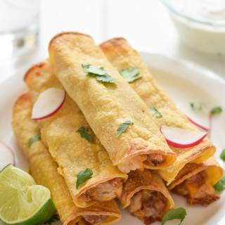 Baked Chicken, Bean and Cheese Taquitos