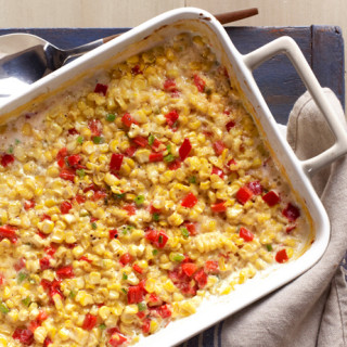 Baked Creamed Corn With Red Bell Peppers and Jalapenos