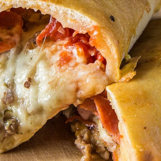 Baked Meat Lover’s Calzone with Smoked Marinara