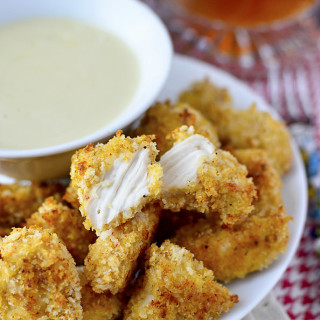 Baked Popcorn Chicken with Maple-Dijon Dipping Sauce