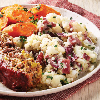 Barbecue Meatloaf with Smashed Potatoes &amp; Carrots