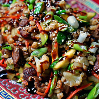 Barley Stir Fry with Baby Back Pork Ribs and Steamed Vegetables
