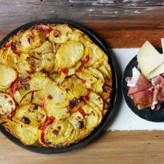 Basque Potato and Pepper Tortilla with Ham and Cheese