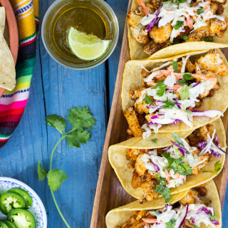 BBQ Cauliflower and Chickpea Tacos with a Creamy Lime Slaw {gf+v}