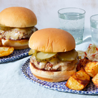 BBQ Pork Burgers with Pickled Pepper Coleslaw &amp; Roasted Potatoes