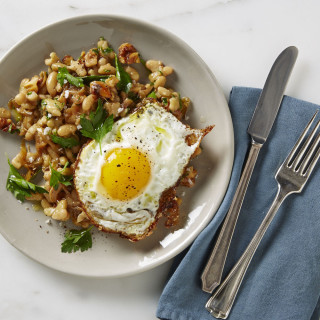 Bean and Walnut Salad with Fried Eggs