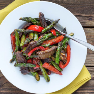 Beef, Asparagus, and Red Bell Peppers
