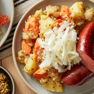 Beef Knockwurst &amp; Sauerkraut with Potato Salad &amp; Whole Grain Mustar