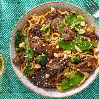 Beef Lo Mein with Snow Peas &amp; Broccoli