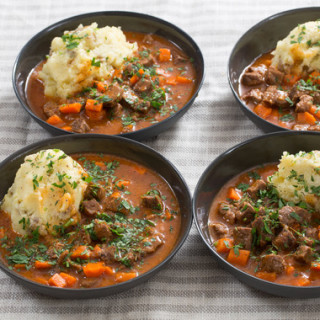 Beef Stew and Cheesy Mashed Potatoeswith Carrots and Thyme