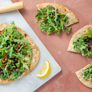 Beet & Coconut Bacon Flatbreads with Herbed Cashew Cheese