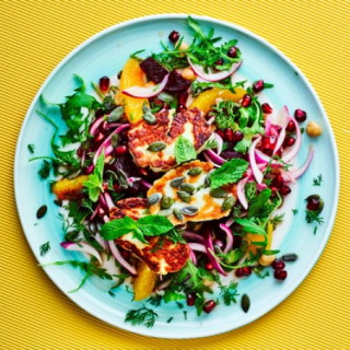 Beetroot and halloumi salad with pomegranate and dill