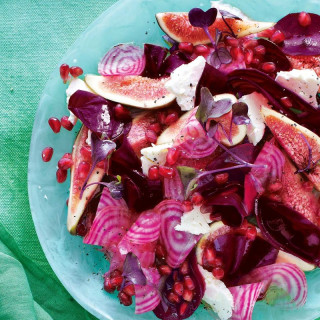 Beetroot, fig and pomegranate salad with goat's cheese