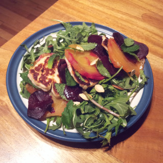 Beets and grilled Haloumi cheese salad