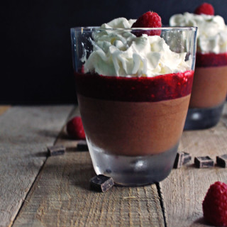 Belgian chocolate mousse with raspberry lambic sauce
