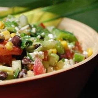Black Bean, Corn, and Tomato Salad with Feta Cheese