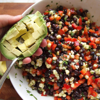 Black Bean Salad with Corn, Red Peppers and Avocado in a Lime-Cilantro Vina