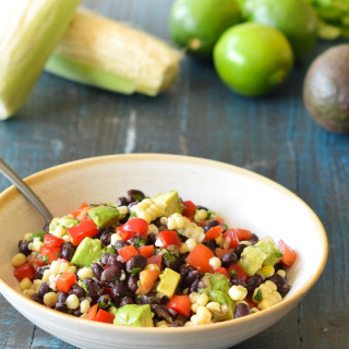 Black Bean Salad with Corn, Red Peppers and Avocado in a Lime-Cilantro Vina
