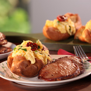 Black Pepper Popovers filled with Vermont Cheddar and Herb Scrambled Eggs a