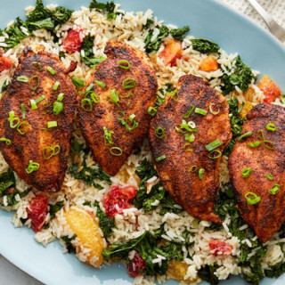 Blackened Chicken and Ricewith Blood Orange and Kale