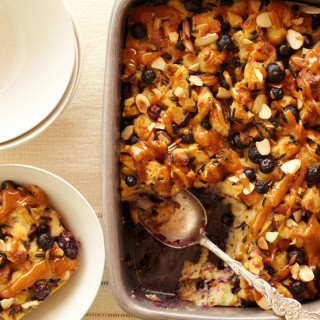 Blueberry Bread and Rice Pudding with Orange Caramel Sauce