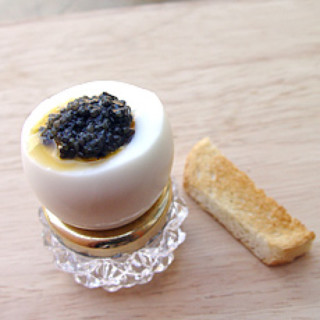 Boiled Egg with Black Caviar