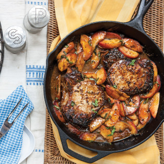 Bourbon Pork Chops with Grilled Peaches