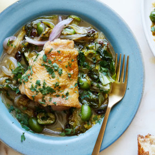 Braised Chicken Thighs With Greens and Olives