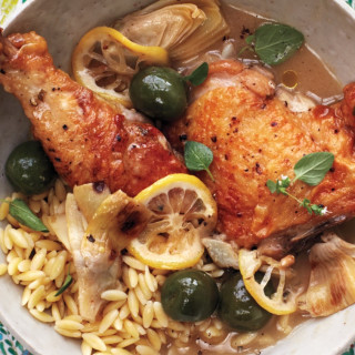 Braised Chicken With Artichokes, Olives, and Lemon