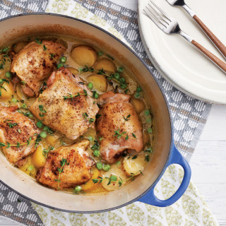 Braised Chicken with White Wine and Spring Peas