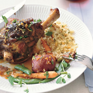 Braised Lamb Shanks with Spring Vegetables and Spring Gremolata
