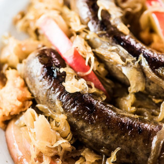 Bratwurst and Sauerkraut with Apples and Onion