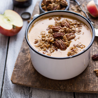 Brie + Cheddar Apple Beer Soup with Cinnamon Pecan Oat Crumble.