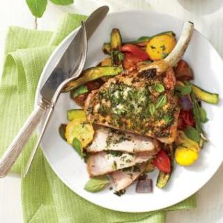 Broiled Pork Chops with Basil Butter and Summer Squash