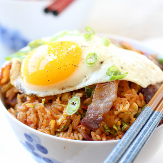Brussels Sprout Bacon Kimchi Fried Rice