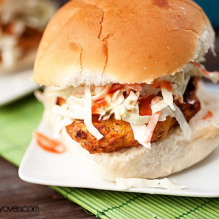 Buffalo Chicken Burgers with Ranch Slaw