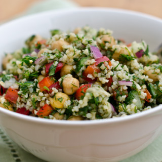 Bulgur Salad with Cucumbers, Red Peppers, Chick Peas, Lemon and Dill